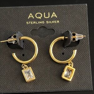 Aqua Sterling Silver Gold tone Hoop Earrings with Charm NWT